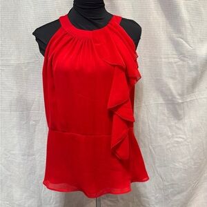 White House Black Market Red Ruffle Blouse